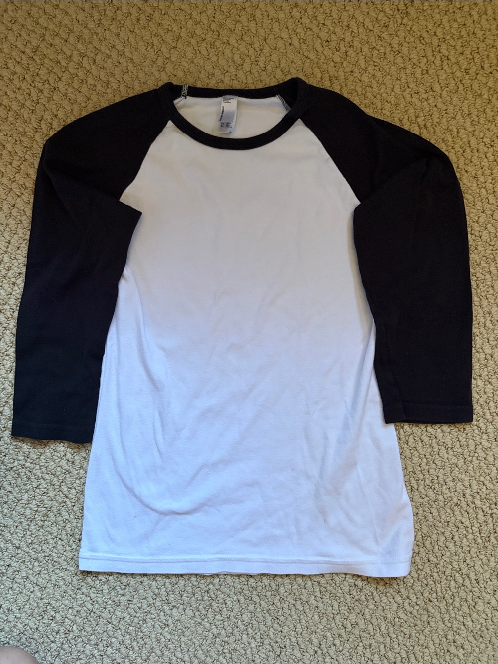American Apparel Black White Raglan Baseball Tee Shirt Cotton
